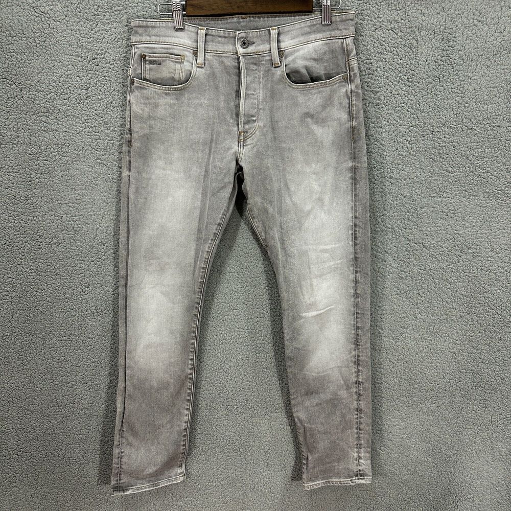 G star raw mens jeans 31 gray button fly tappered leg 3301 stretch casual